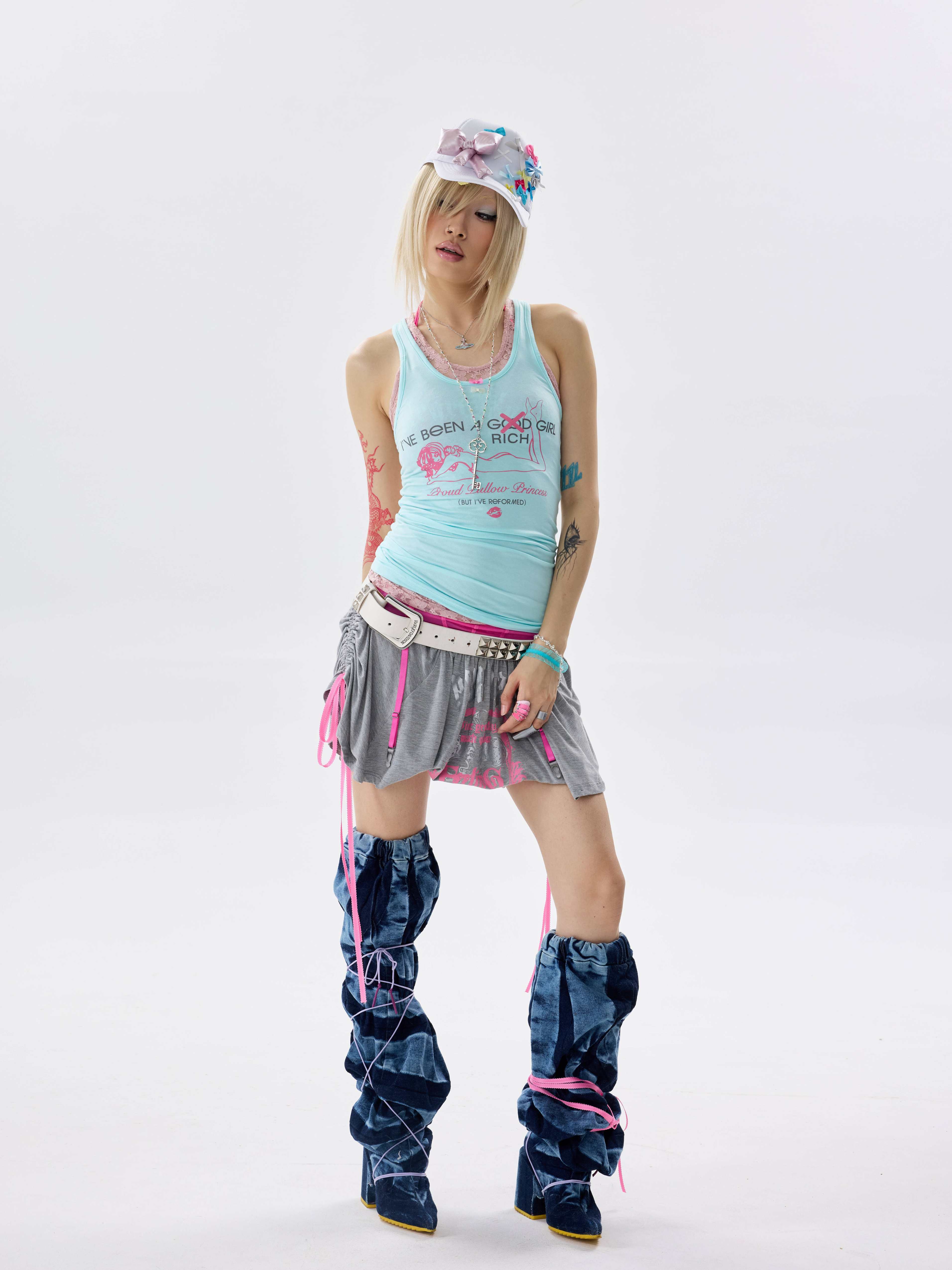 NONAME_SPACE_Ice_Blue_Three_Tone_Stretch_Knit_Mesh_Print_Y_Strap_Women&