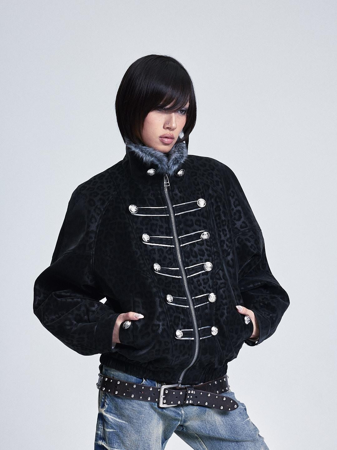 NONAME SPACE Leopard Print Drop Shoulder Palace Punk Women&
