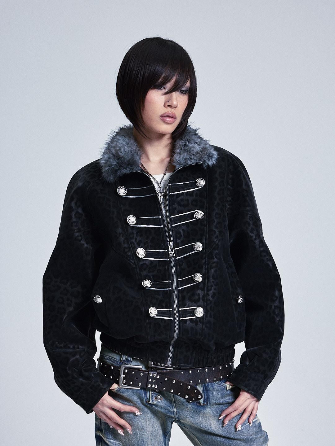 NONAME SPACE Leopard Print Drop Shoulder Palace Punk Women&