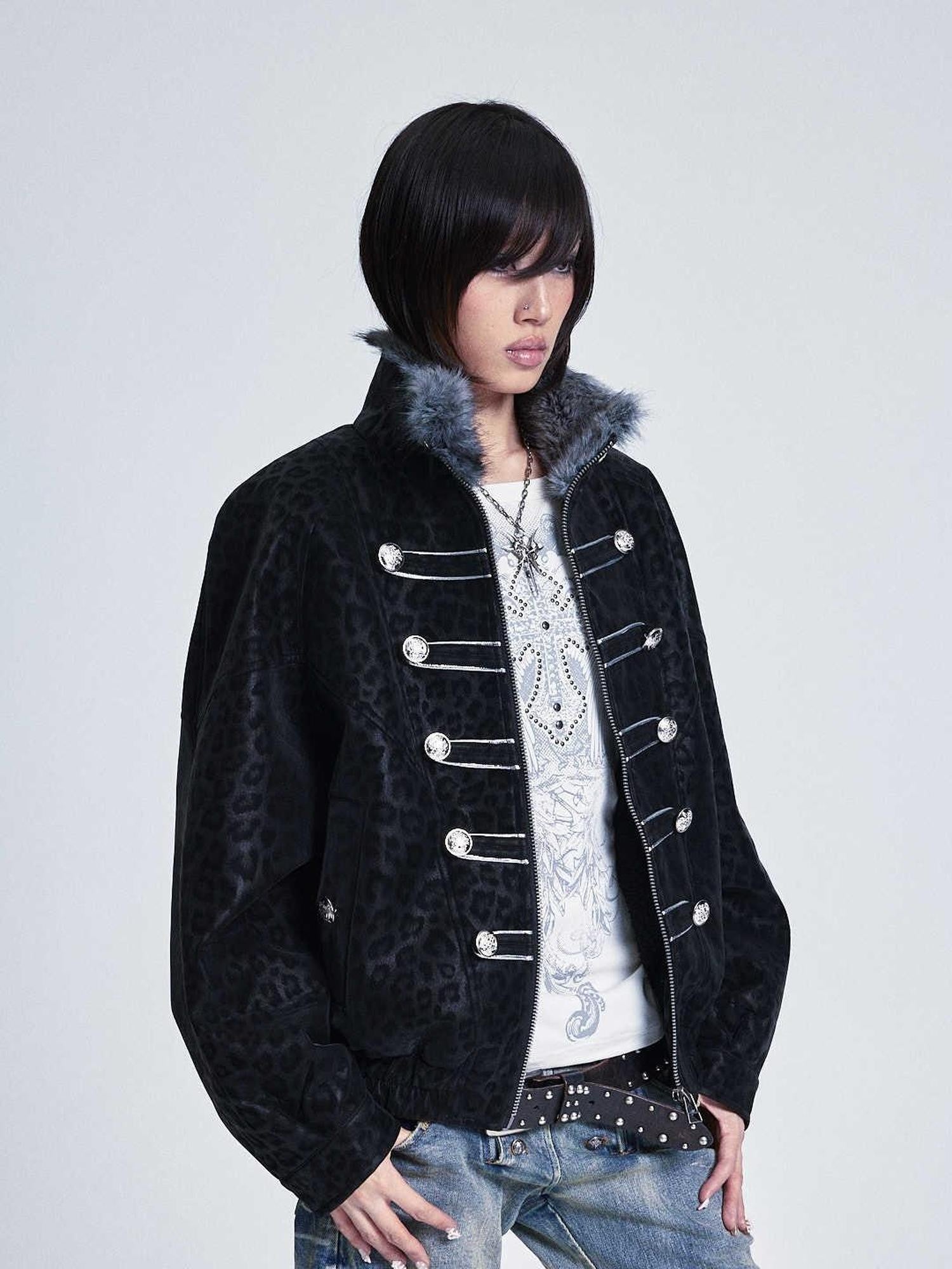 NONAME SPACE Leopard Print Drop Shoulder Palace Punk Women&