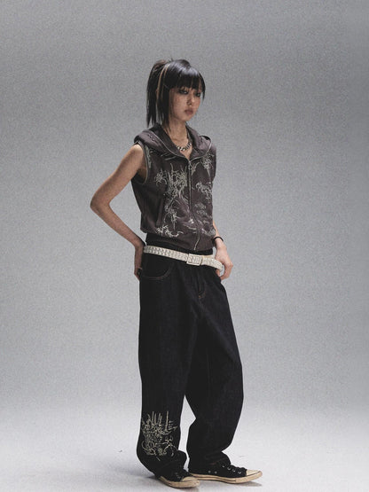NONAME SPACE Natural Color Print Durable Relaxed Straight Women&