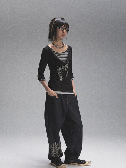 NONAME SPACE Natural Color Print Durable Relaxed Straight Women&