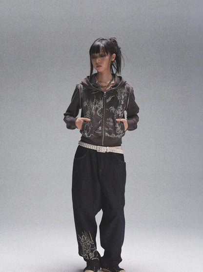 NONAME SPACE Natural Color Print Durable Relaxed Straight Women&