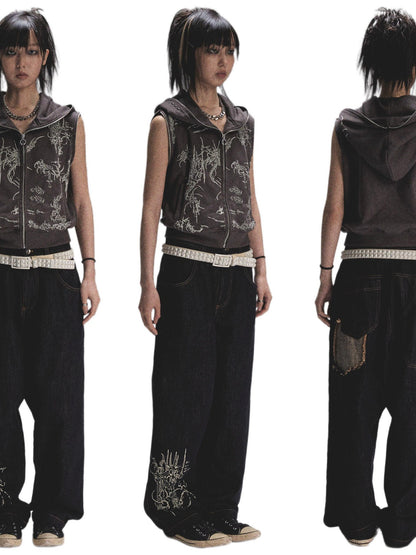 NONAME SPACE Natural Color Print Durable Relaxed Straight Women&