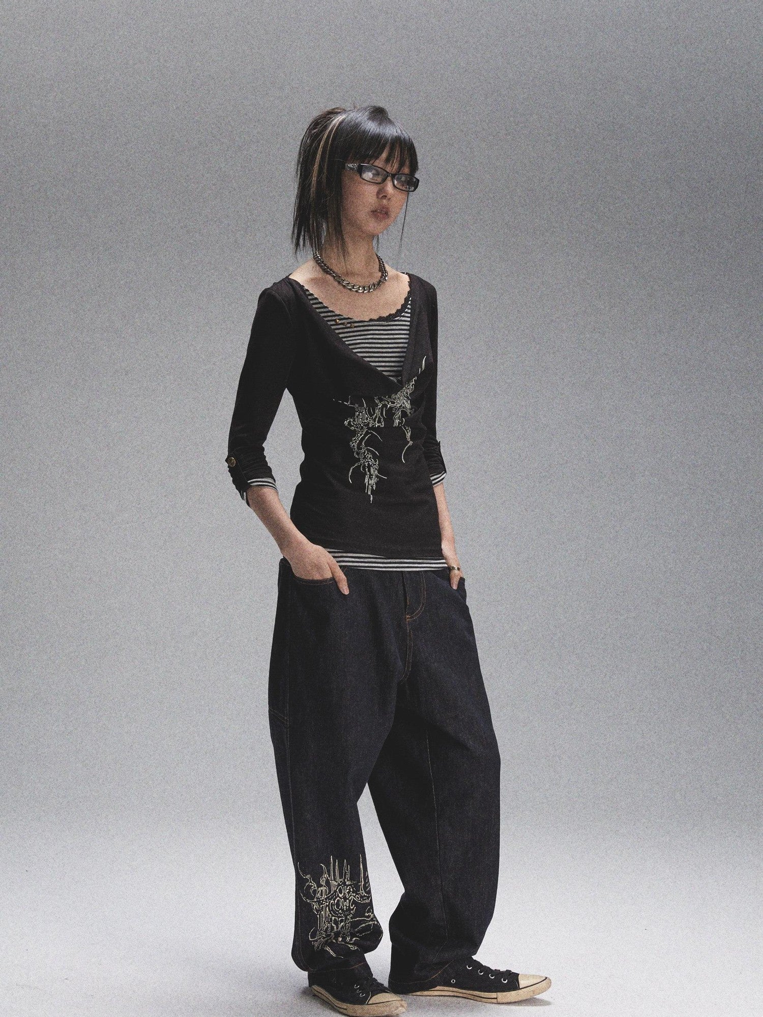 NONAME SPACE Natural Color Print Durable Relaxed Straight Women&