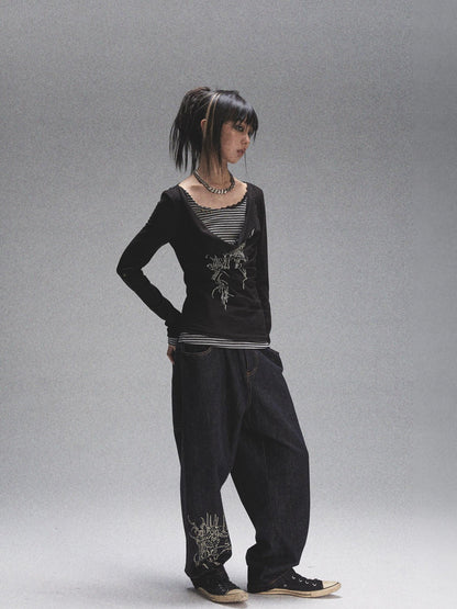 NONAME SPACE Natural Color Print Durable Relaxed Straight Women&