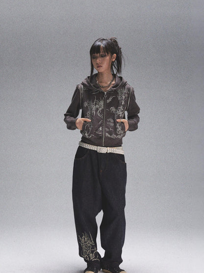 NONAME SPACE Natural Color Print Durable Relaxed Straight Women&