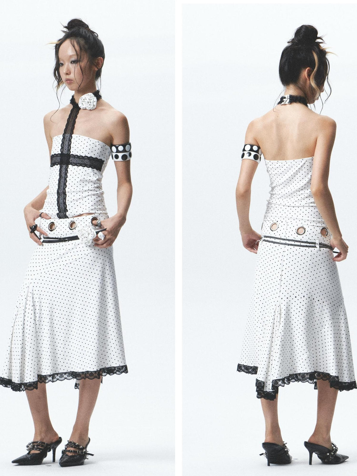 NONAME SPACE Polka Dot Halter Sleeveless High Waist Mermaid Women&