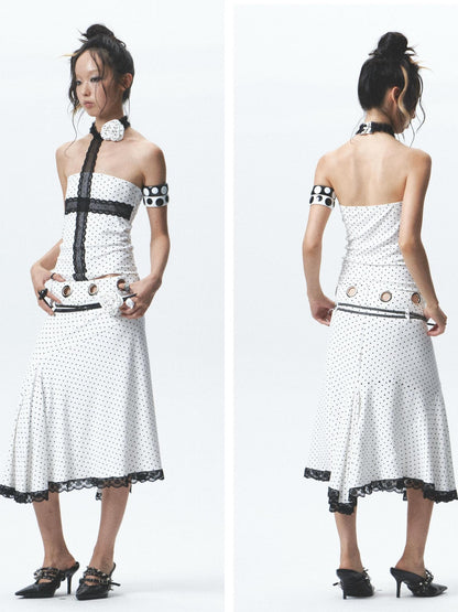 NONAME SPACE Polka Dot Halter Sleeveless High Waist Mermaid Women&