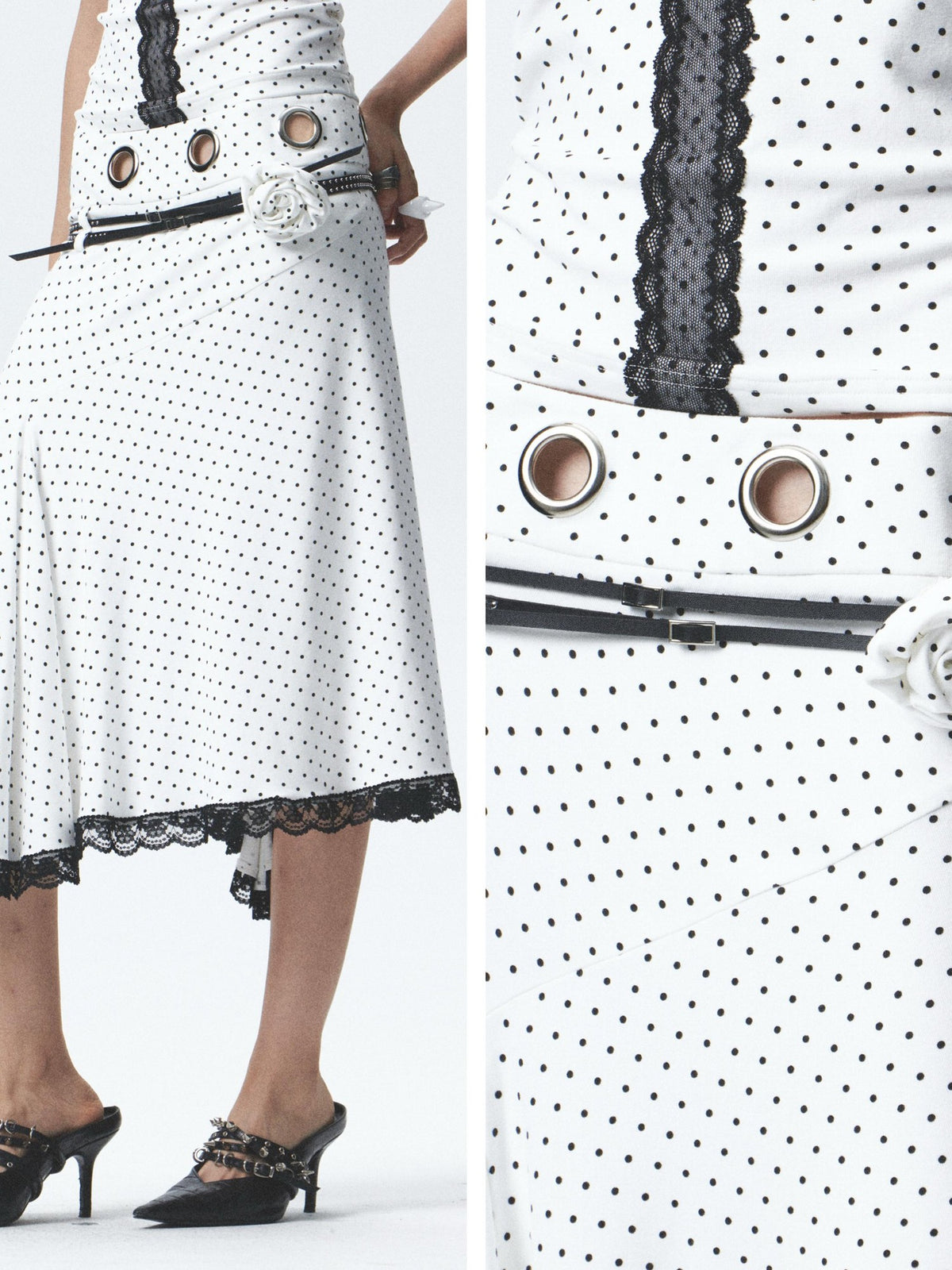 NONAME SPACE Polka Dot Halter Sleeveless High Waist Mermaid Women&