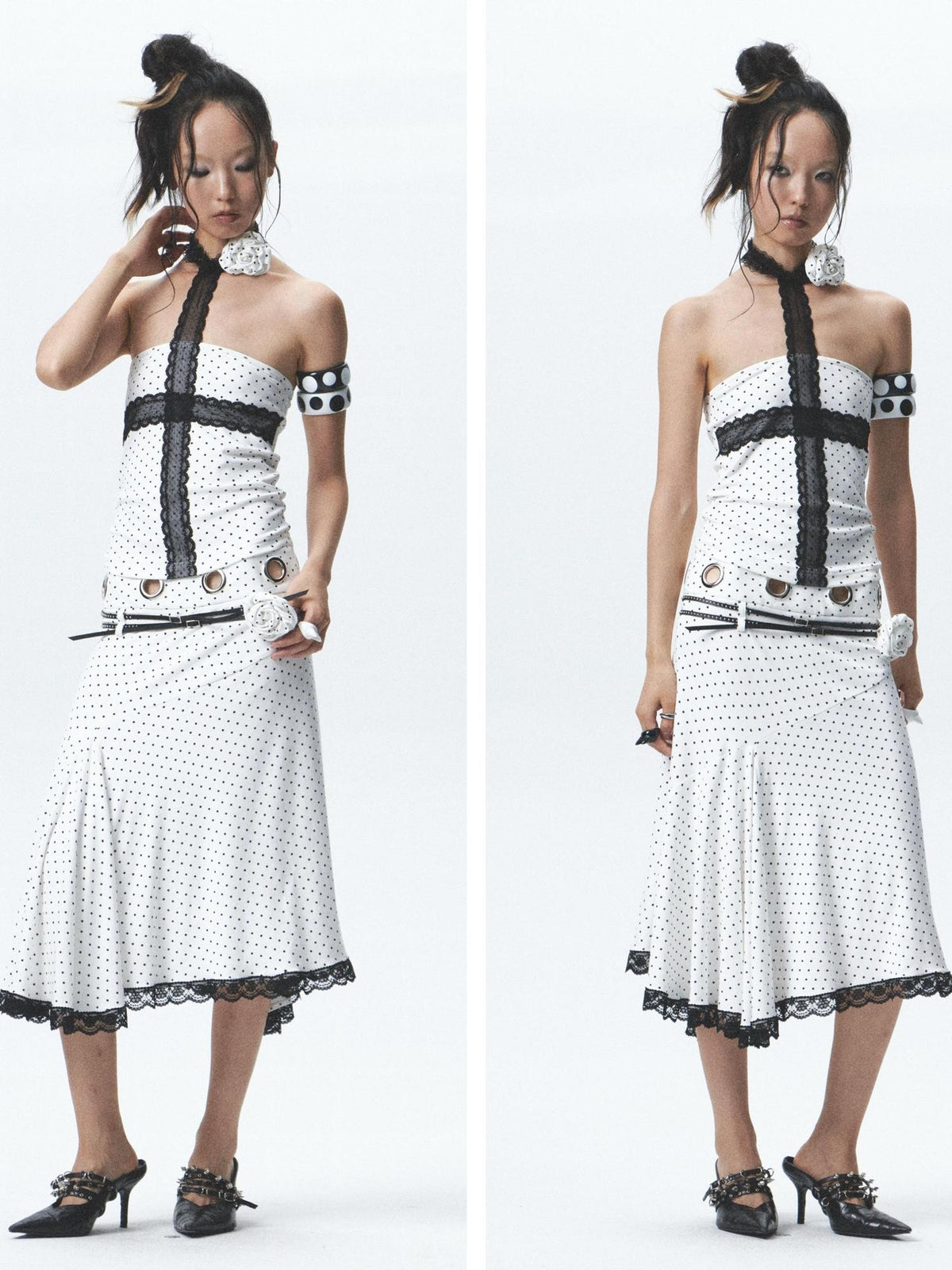NONAME SPACE Polka Dot Halter Sleeveless High Waist Mermaid Women&