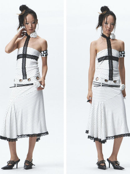 NONAME SPACE Polka Dot Halter Sleeveless High Waist Mermaid Women&