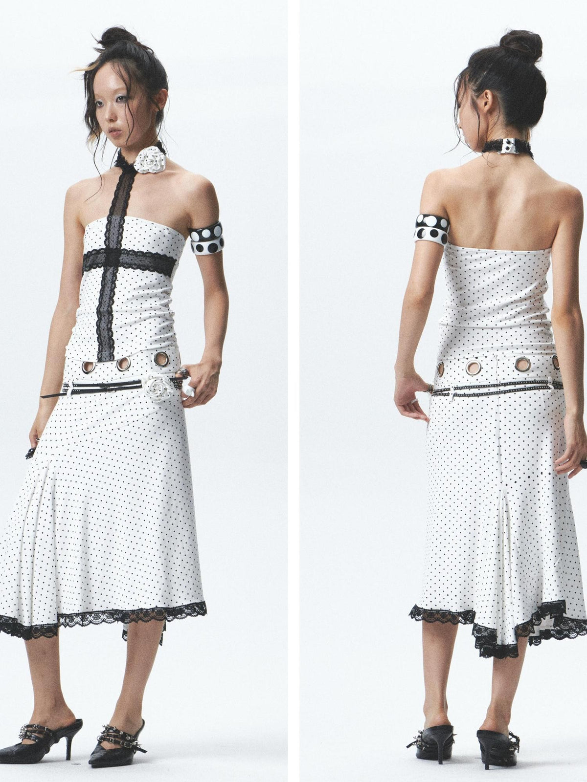 NONAME SPACE Polka Dot Halter Sleeveless High Waist Mermaid Women&