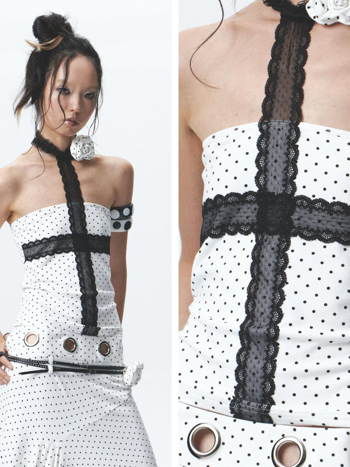 NONAME SPACE Polka Dot Halter Sleeveless High Waist Mermaid Women&