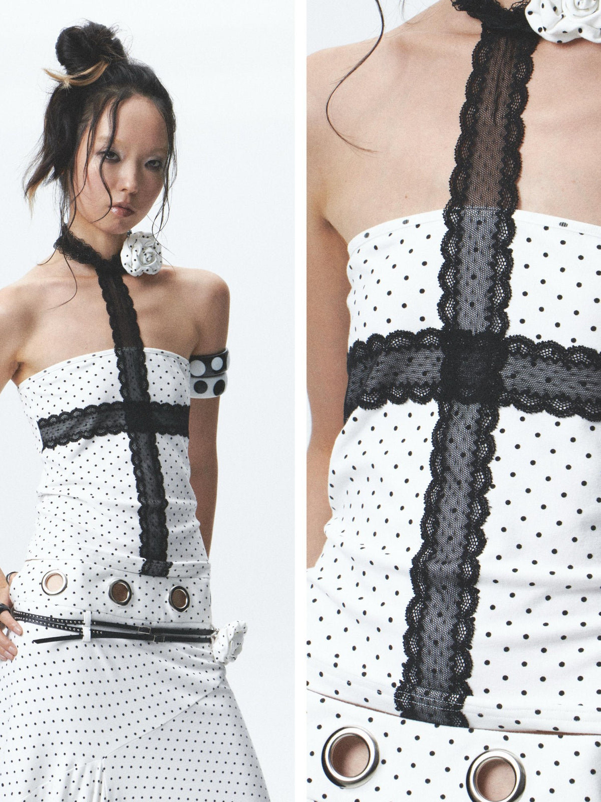 NONAME SPACE Polka Dot Halter Sleeveless High Waist Mermaid Women&