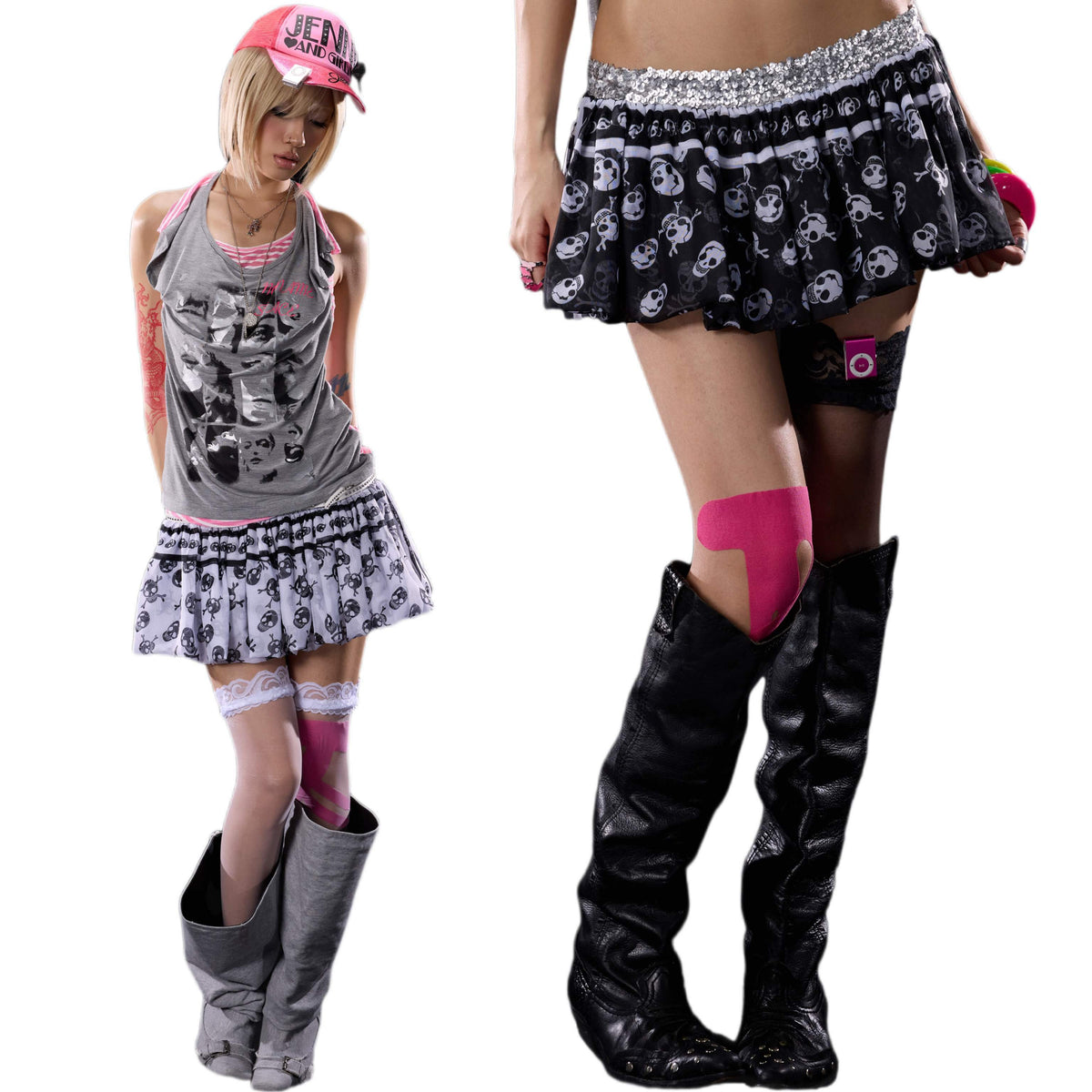 NONAME_SPACE_Punk_Skull_Sequin_Chiffon_Bubble_Hem_Low_Waist_Women&