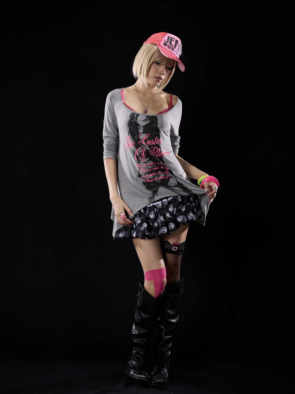 NONAME SPACE Punk Skull Sequin Chiffon Bubble Hem Low Waist Women&