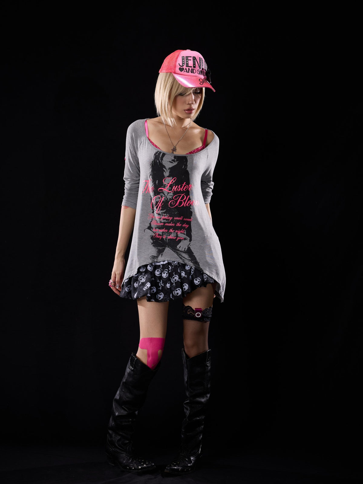 NONAME SPACE Punk Skull Sequin Chiffon Bubble Hem Low Waist Women&