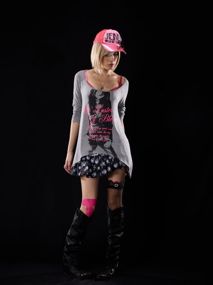 NONAME SPACE Punk Skull Sequin Chiffon Bubble Hem Low Waist Women&