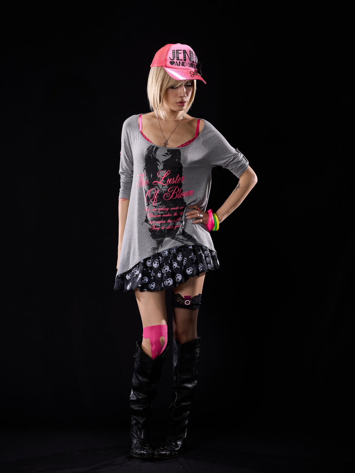 NONAME SPACE Punk Skull Sequin Chiffon Bubble Hem Low Waist Women&