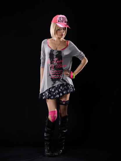 NONAME SPACE Punk Skull Sequin Chiffon Bubble Hem Low Waist Women&