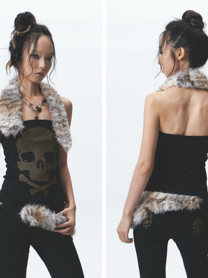 NONAME SPACE Rhinestone Detachable Two Tone Plush Splice Women&