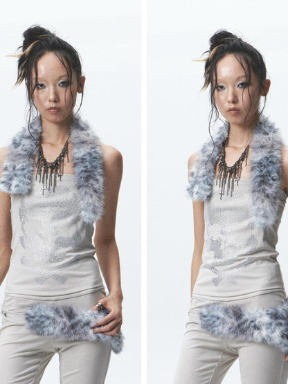 NONAME SPACE Rhinestone Detachable Two Tone Plush Splice Women&