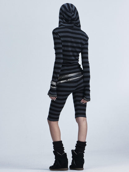 NONAME SPACE Rivet Print Hooded Thumbhole Women&