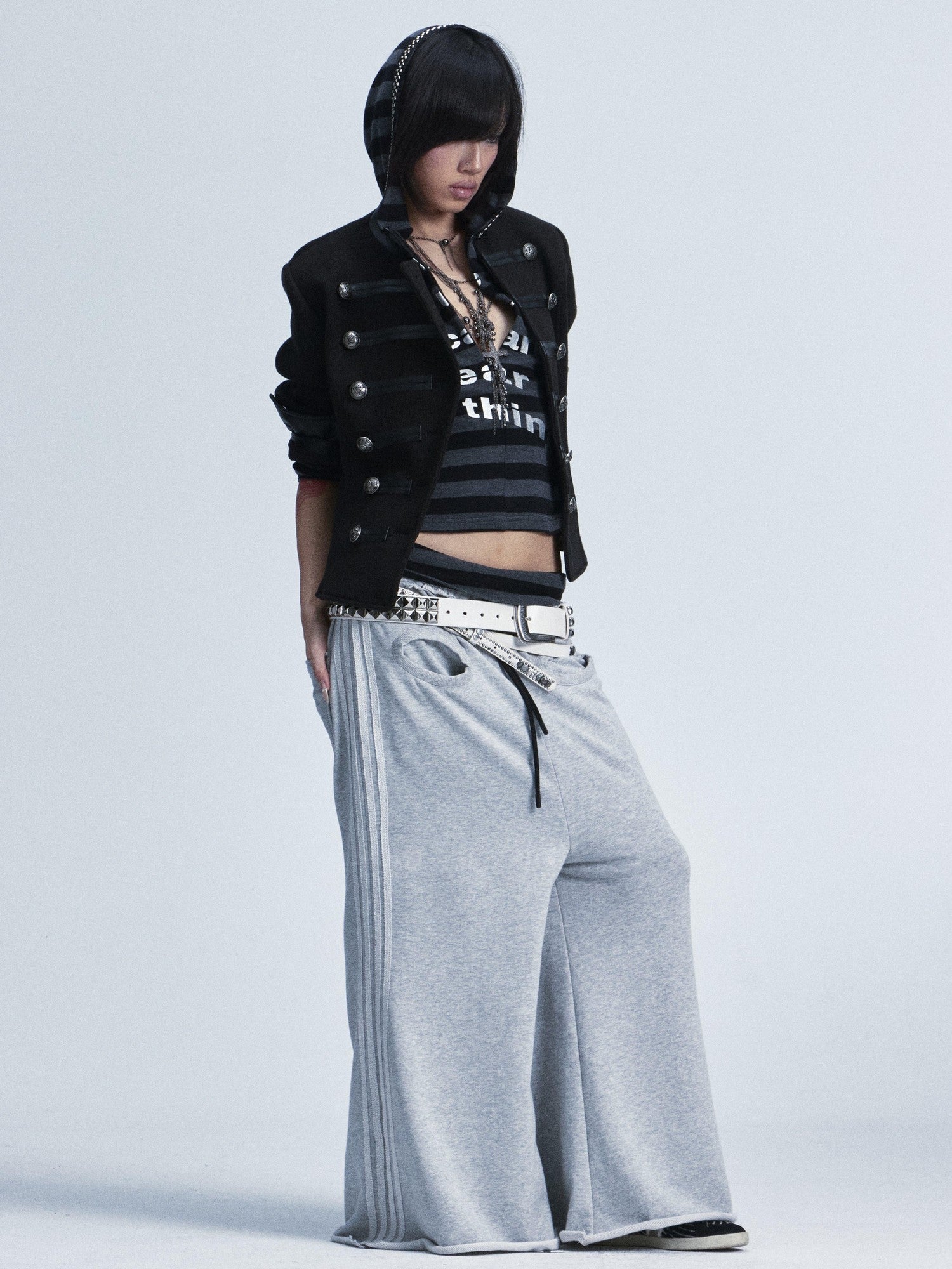 NONAME SPACE Rivet Print Hooded Thumbhole Women&