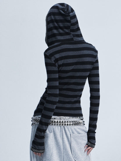 NONAME SPACE Rivet Print Hooded Thumbhole Women&