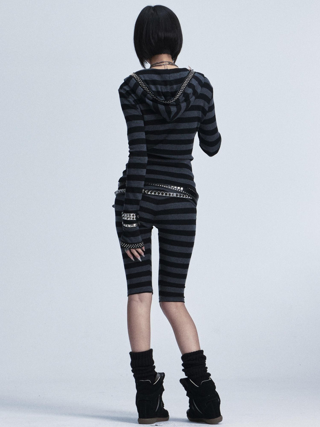 NONAME SPACE Rivet Print Hooded Thumbhole Women&
