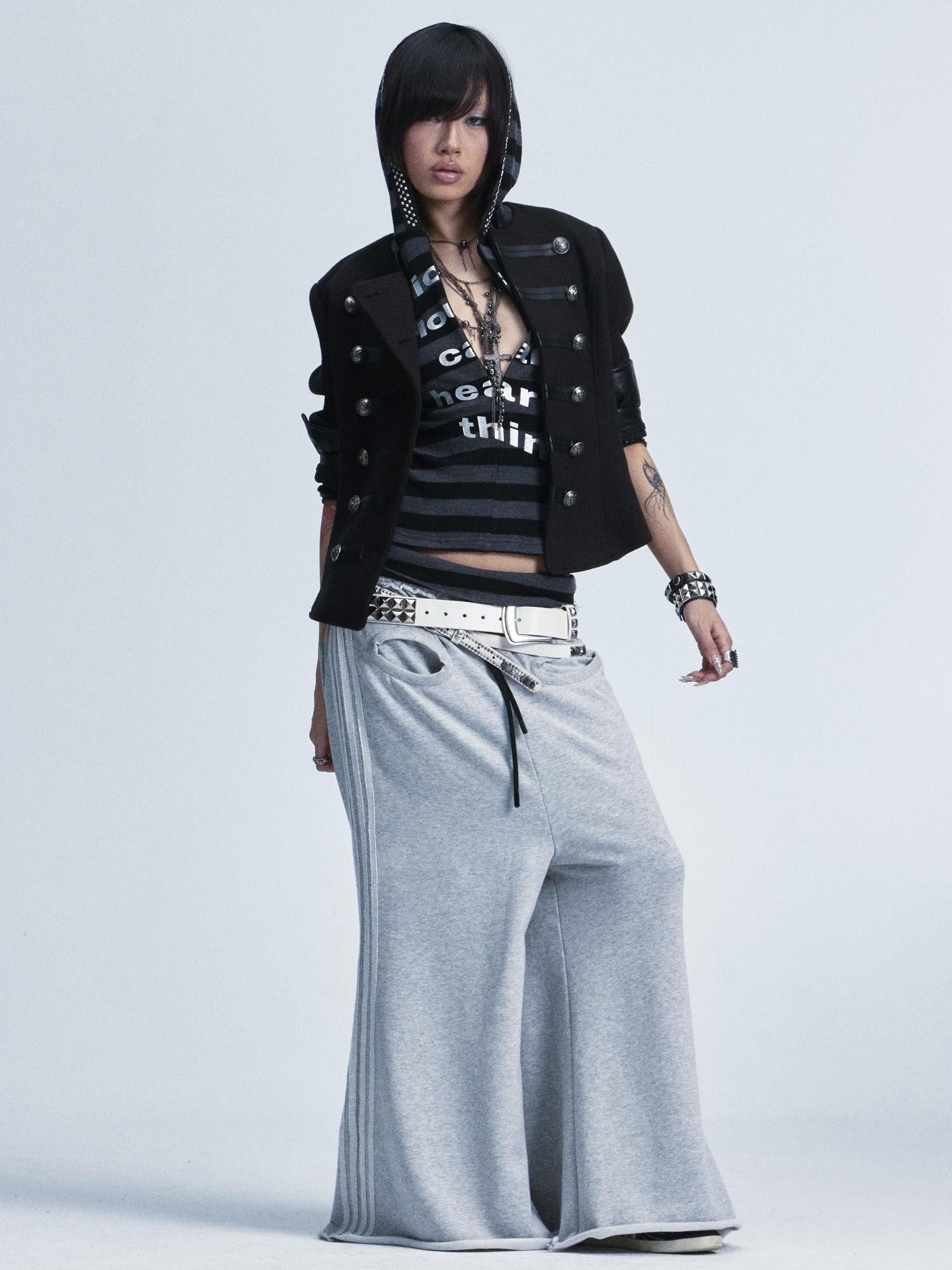 NONAME SPACE Rivet Print Hooded Thumbhole Women&