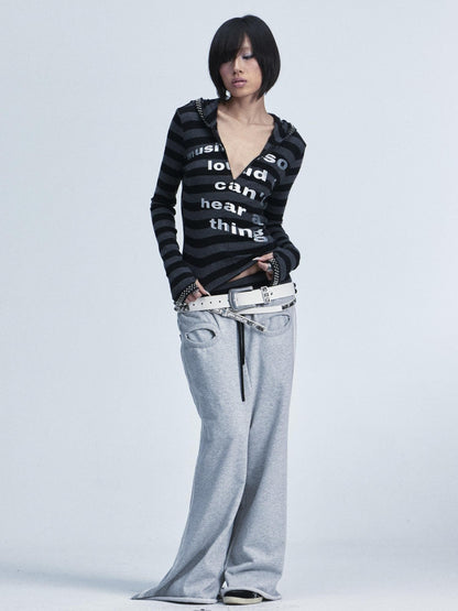 NONAME SPACE Rivet Print Hooded Thumbhole Women&