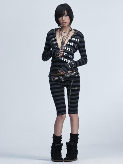 NONAME SPACE Rivet Print Hooded Thumbhole Women&
