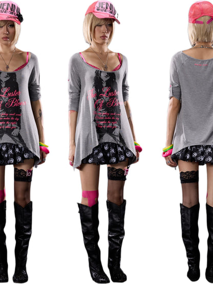NONAME SPACE Sequin Print Asymmetric Hem High Elastic Women&