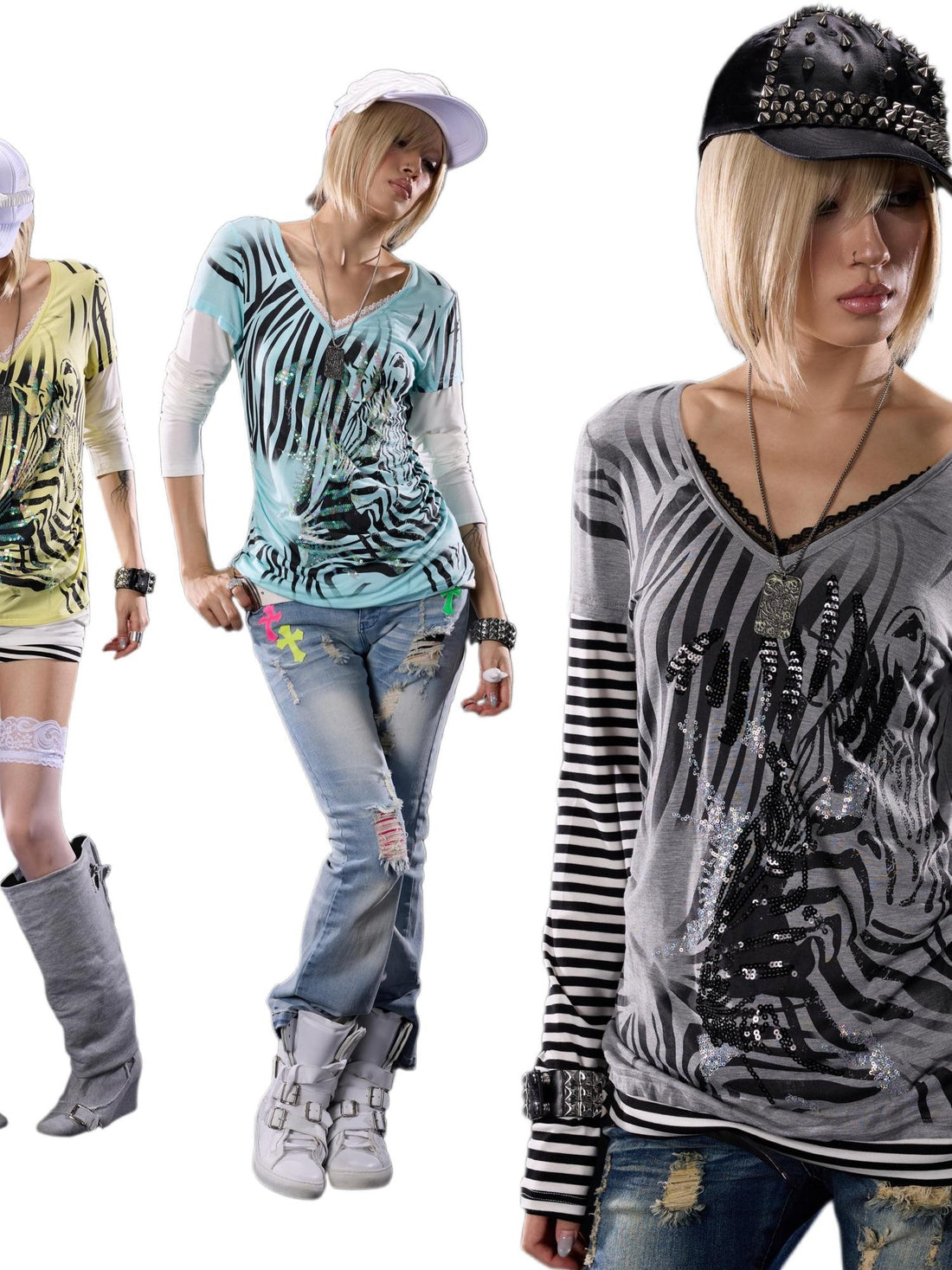 NONAME SPACE Stretch Faux Layered Print Embroidered V-neck Lace Pleated Women&