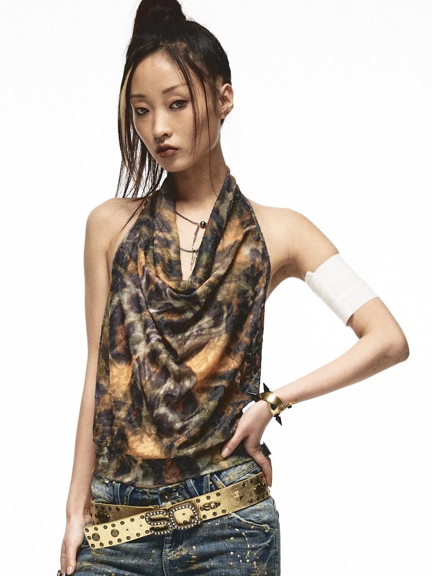 NONAME SPACE Stretchy Lightweight Cowl Neck Cinched Hem Women&
