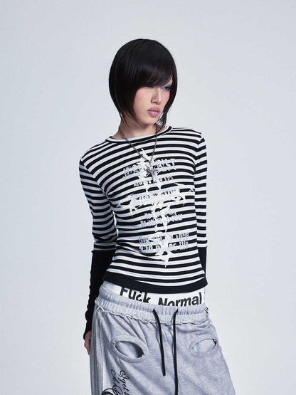 NONAME_SPACE_Striped_Patchwork_Cross_Print_Faux_Layer_Women&