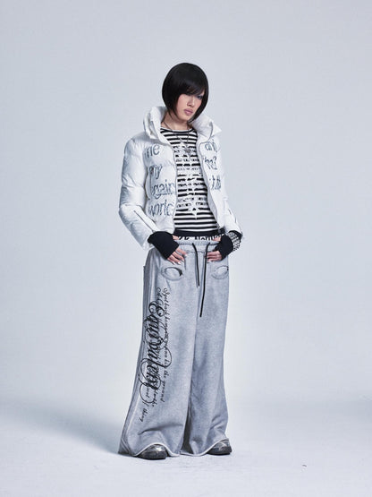 NONAME SPACE Striped Patchwork Cross Print Faux Layer Women&