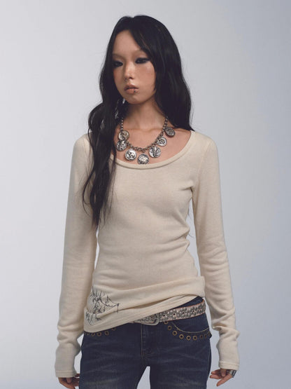NONAME SPACE Tricolor Printed Slim Fit Lightweight Knit Women&