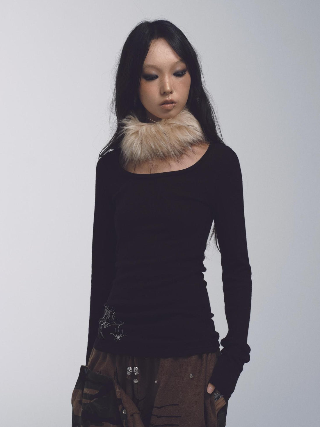 NONAME SPACE Tricolor Printed Slim Fit Lightweight Knit Women&
