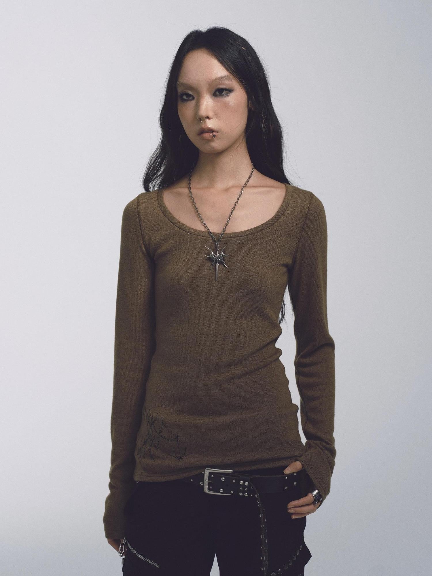 NONAME SPACE Tricolor Printed Slim Fit Lightweight Knit Women&