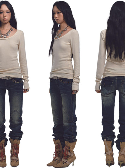 NONAME SPACE Tricolor Printed Slim Fit Lightweight Knit Women&