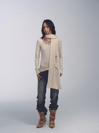 NONAME SPACE Tricolor Printed Slim Fit Lightweight Knit Women&