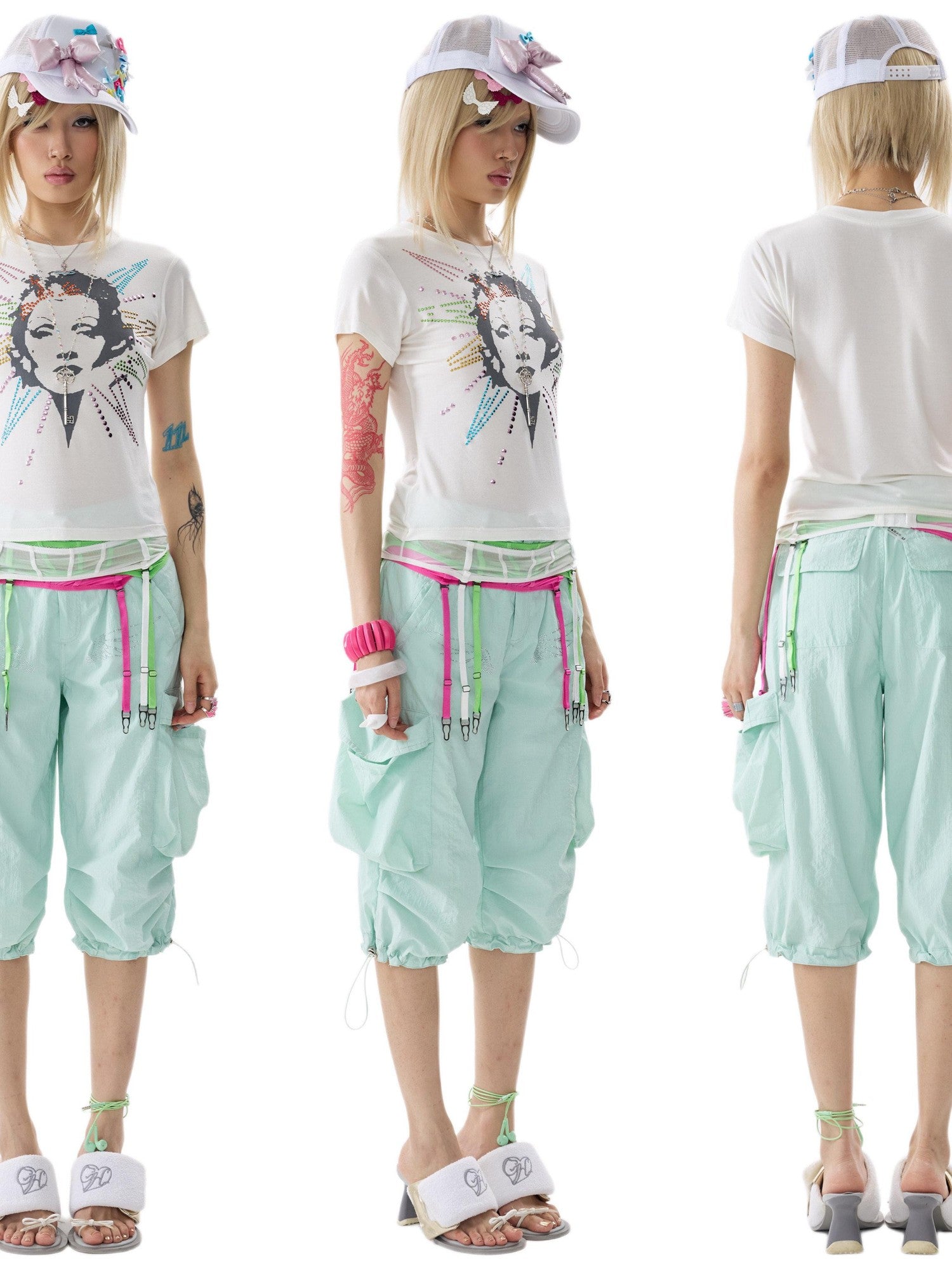 NONAME SPACE Tricolor Rhinestone Detachable Hem Women&