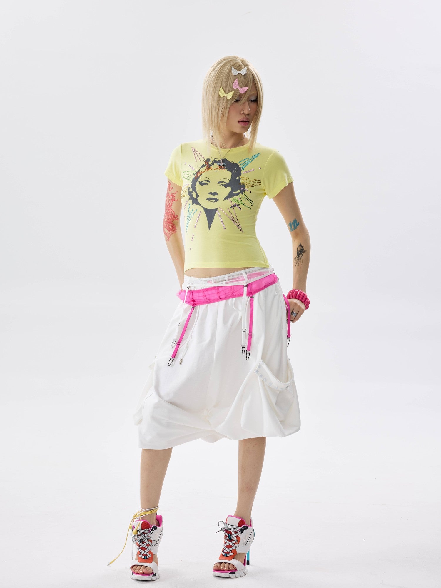 NONAME SPACE Tricolor Rhinestone Detachable Hem Women&