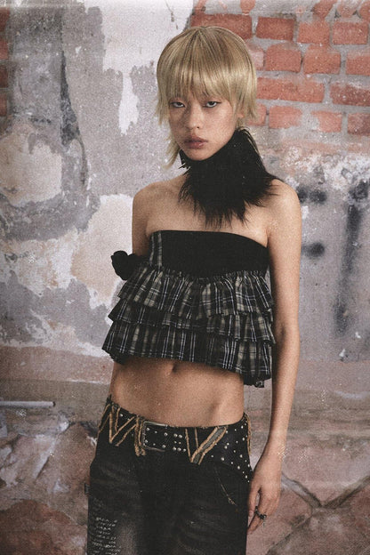NONAME_SPACE_Two_Tone_Black_Grey_Plaid_Frayed_Hem_Convertible_Women&