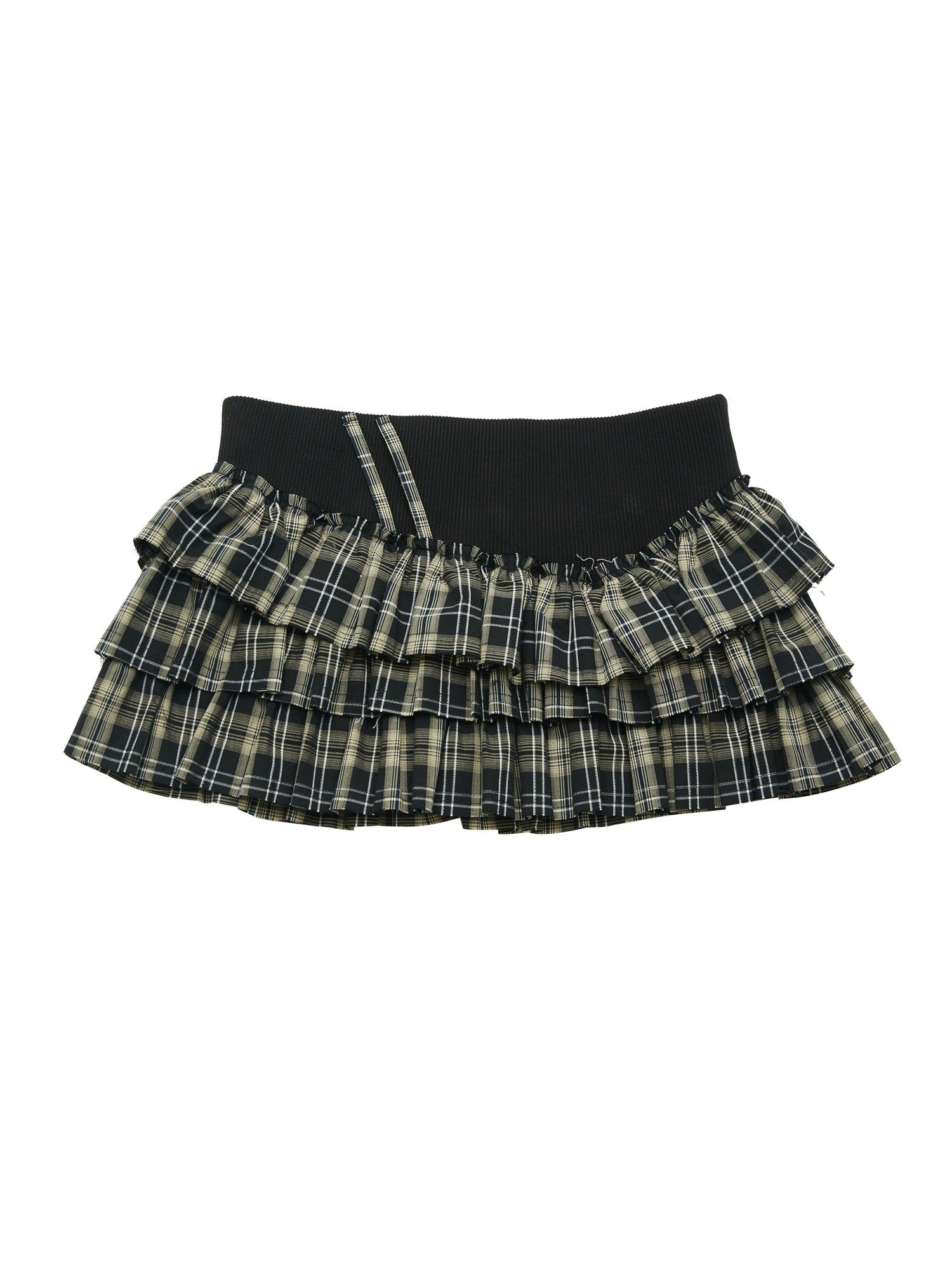 NONAME SPACE Two Tone Black Grey Plaid Frayed Hem Convertible Women&