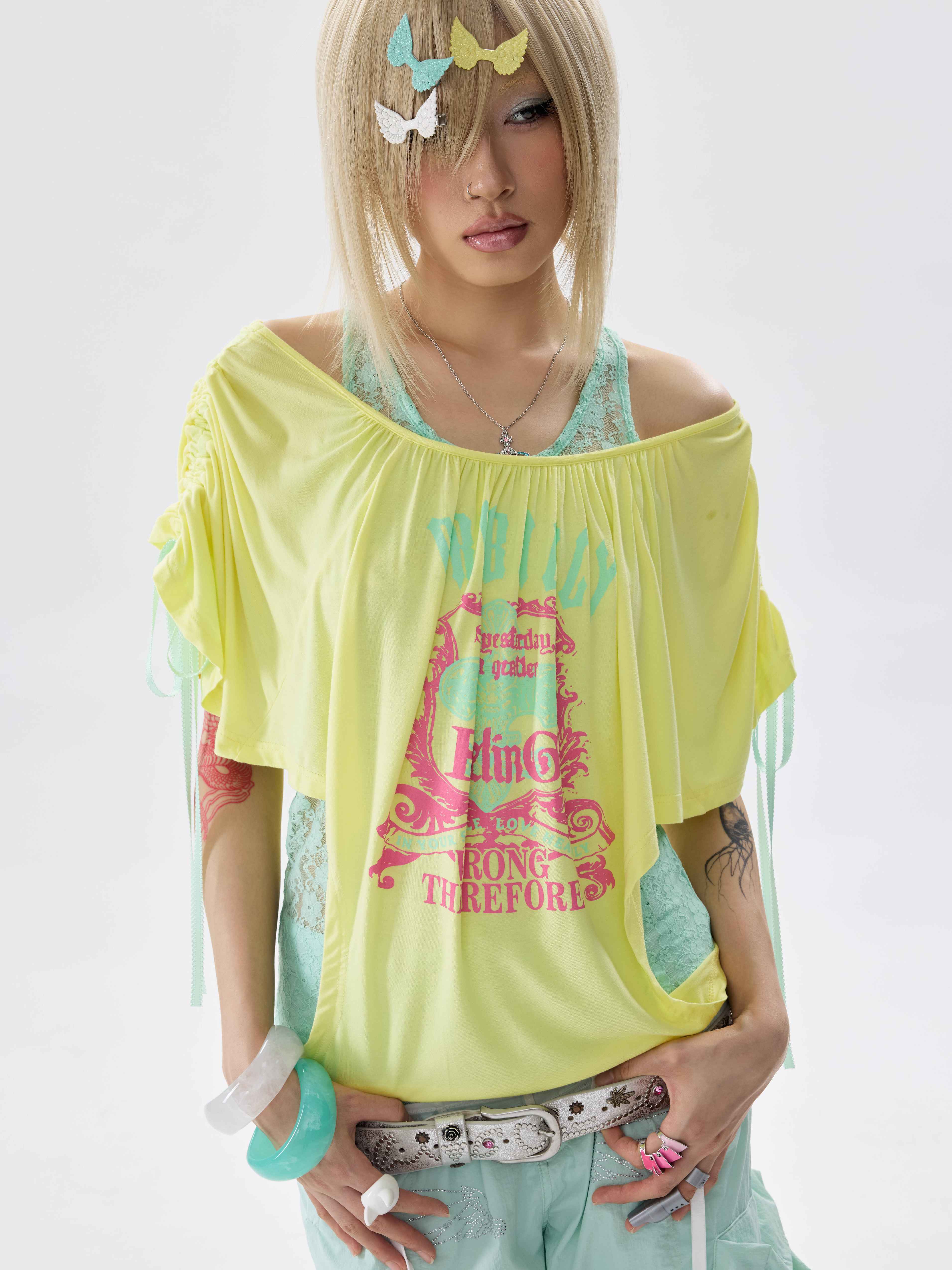 NONAME_SPACE_Two_Tone_Loose_Layered_One_Shoulder_Print_Short_Sleeve_Women&