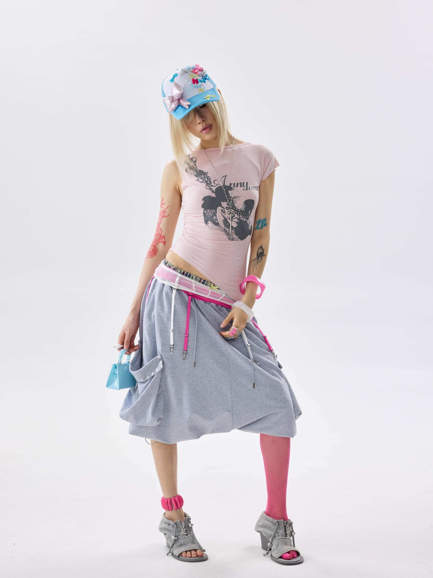 NONAME_SPACE_Two_Tone_Plaid_Patch_Studded_Low_Rise_Drawcord_Women&